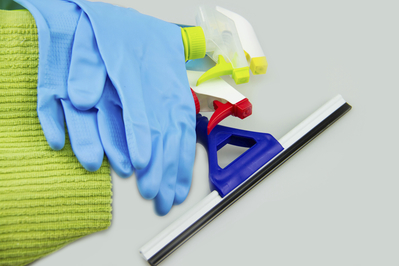 Cleaning supplies with gloves